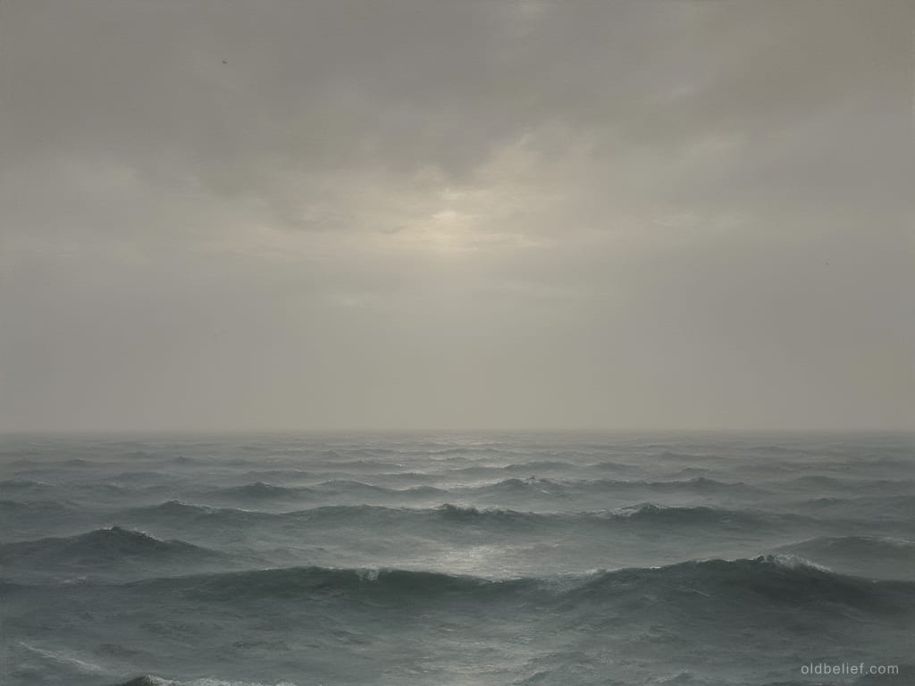 Grey Baltic sea under heavy cloud, no land, no vessel, low swell